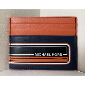 New Michael Kors Kent Tall card case Navy / Tangerine